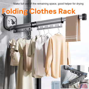 Telescopic Drying Rack Suction Cup Wall Mount Folding Clothes Drying Rack Invisible Space Saving Clothes Rod