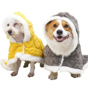 MYTHIS Soft Thicken Pet Dog Blanket Flannel Fabric Velvet Dog Bathrobe Towel  Absorbent Wearable Pet Bath Towel Autumn Winter