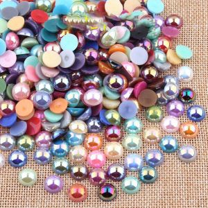 Hạt Acrylic ABS 2/3/4/5/6/8/10/12/14 MM Hạt Màu AB Lưng Phẳng Nửa Tròn Giả Ngọc Trai Để Làm Trang Sức Phụ Kiện Tự Làm