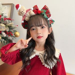 BESTOURO ตุ๊กตานุ่มๆ ที่คาดผมคริสต์มาส การ์ตูนลายการ์ตูน หมีสำหรับเด็ก อุปกรณ์เสริมโบว์ผม น่ารักน่ารักๆ สำหรับปีใหม่ เด็ก Headwear ของขวัญวันคริสต์มาส