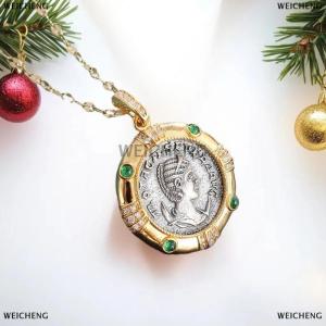 [COD] WEICHENG Fashion Ancient Coin Wealth Goddess Portrait Round Shape Pendant Necklace For Women Jewelry Accessories Gifts