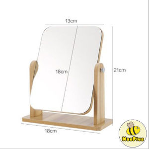 MaxPlus HD Wooden Mirror 360 Degree Portable Adjustable Table Desk Mirror Stand Bathroom Living Room