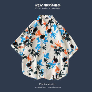 Summer Floral Print Polo Shirt Button Tops Casual Shirts Hawaiian Beach Wear