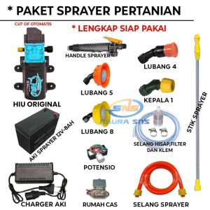 Paket Dinamo Pompa Sprayer Elektrik AKi Sprayer Elektrik 12v 8Ah / Pompa Dc Hiu Original 100Psi