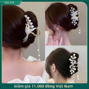 QK FA ✨ Rhinestone ngọc trai tua tóc móng vuốt hoa tóc clip kẹp tóc cho phụ nữ thanh lịch Kiểu tóc đuôi ngựa thời trang phụ kiện tóc