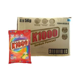 K1000 Lemon Bloom Detergent Powder 5kg X 4 (1CTN) Carton Borong