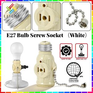 (Fast Delivery)E27 Bulb Screw Socket With Pull Chain Switch White/Black With 2 Outlet Lamp Outlet Adapter