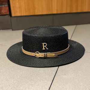 ชายหาดพักผ่อนช่วงฤดูร้อนหมวกฟางผู้หญิงหมวกบังแดดตัวอักษรพลอยเทียมหมวกทรงอังกฤษบุคลิกพื้นเรียบหมวกบังแดดย้อนยุค