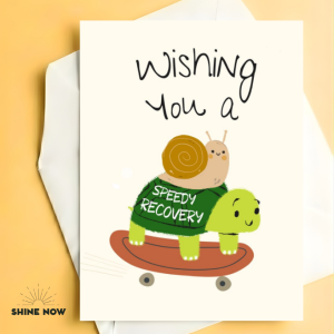 Get Well Soon Card - Funny Turtle Snail Design with Envelope Cute Gift Get Well Soon Greeting Card