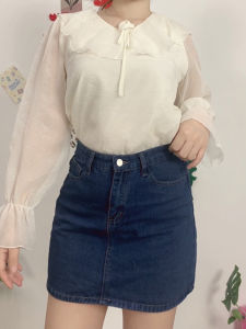 ชุดเซ็ตแฟชั่น เก๋ เสื้อเชิ้ตแขนยาว+กระโปรงยีนส์ เพิ่มความหวาน