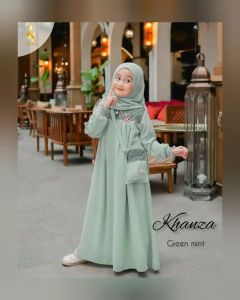 Khanza kids + Phasmina Gamis Anak Usia 7 s/d 13 thn Gamis Syari Anak Perempuan Terbaru 2026 Lebaran Gamis Anak Tanggung Lucu Baju Muslim Anak Modern Murah Bahan Ceruty