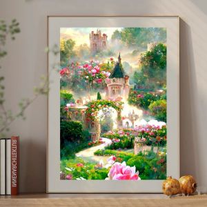 DIY Diamond Painting Full castle eropa style taman bunga mawar 40x60 cm D410