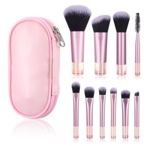 10Pcs Makeup Brushes Set with Case Portable Short Handle Complete Function Powder Concealers Brushes Travel Cosmetic Brushes Kit with Brush Pouch for Women Girl Gift