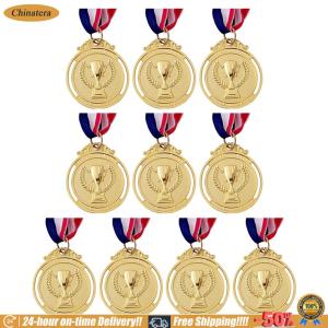 [Chinatera Brand Store]10Pcs Gold/Silver/Bronze Medal Award Medals 5cm Sports Rewards Trophy Pattern Competition Prize Medals for Sports Games