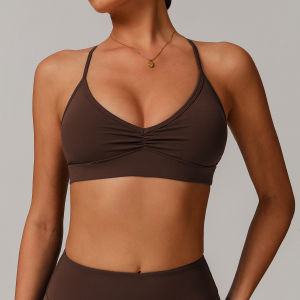 Zechuang Quick-Dry V Cross-back yoga bra with ruched design sports bra for running and fitness 9172