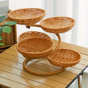 Multi-Layer Creative Fruit Platter Storage Basket Step-By-Step Rising Snack And Bread Basket Imitation Rattan Handmade Woven Dried Fruit Basket.