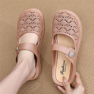 [Free Shipping] New Thick-Soled Non-Slip Mid-Heel Open-Toe Slippers Imitation Leather Suitable For Both Indoor And Outdoor Wear WomenS Home Slippers