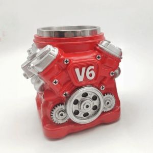 VOYUE Retro Engine Coffee Mug Double Wall with Handle Insulation Car Mug Personalized 300ML V8 Engines Stainless Steel Cup Gifts for Men and Boys