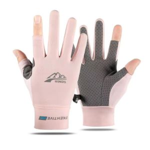 Ice Silk Full Finger Cycling Gloves Motorcycle Bike Gloves Racing Anti Slip Breathable Sun Protection Anti-UV Touch Screen Gloves