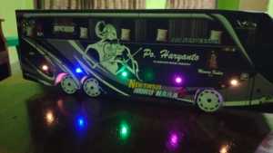 Miniatur bus bis kisd panda Doubel decker + lampu telolet basuri