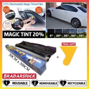 DIY MAGIC TINTED Non-Glue Removeable Easy Install Tinted Film Car Kereta House Home Living Black 20% DIY No Glue reusable Axia Viva Bezza Myvi Kancil Wira Saga Persona BLM