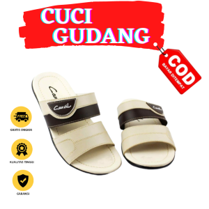 Sandal kulit Pria Dewasa Distro Keren sandal Pria Kasual Model Terbaru (cream)