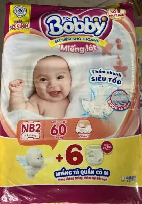 MIẾNG LÓT SƠ SINH BOBBY NEWBORN SIZE 2 60 MIẾNG