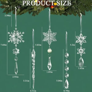 5Pcs Acrylic Icicles Clear Snowflake Hanging Icicles Ornaments Set Christmas Tree Pendant Christmas Decorations for Home 2024