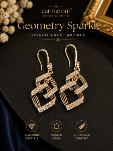 [SG] Geometry Sparkle Rose Gold Crystal Drop Earrings | Geometric Dangle Earrings | Modern Statement Jewellery | ear me out (EMO-160)