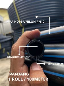 UNILON Pipa HDPE 3/4 Inch 25mm PN10 Roll 100 Meter Fleksibel Tahan Tekanan 10 BAR & Korosi