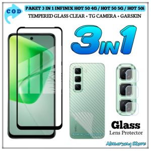 Paket 3 in 1 Tempered Glass Infinix Hot 50 4G 50 5G 50i Anti Gores Full Layar TG Camera Garskin
