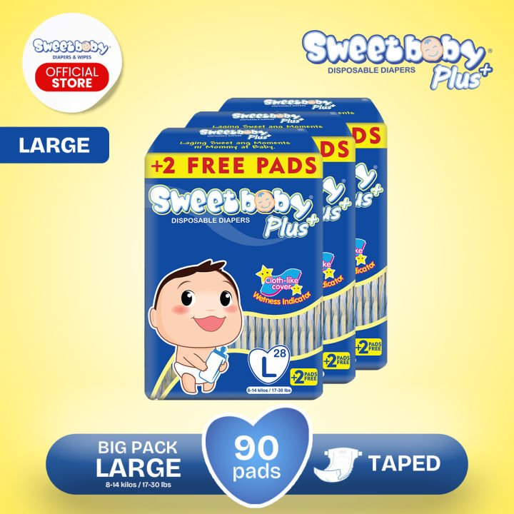 SWEETBABY PLUS BIG PACK TAPED DIAPER LARGE 28+2 PADS x PACKS