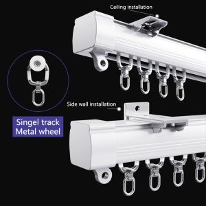 COD curtain track Mute mentled curtain rod with pulley Track rail Top/Side mounted curtain pole