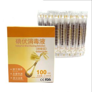 SG  100 Pcs Disposable Medical Iodine Cotton Swab Double Sides Cotton ball Alcohol Wipe Stick First Aid