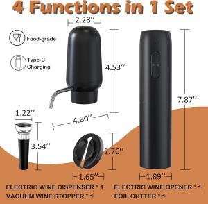 4 In 1 Electric Automatic Wine Bottle Opener Set Multi-Functional  Rechargeable Wine Dispenser Foil Cutter and Vacuum Wine Stoppers Gift Idea for Chirsitmans Housewarming Birthdays Arthritis Party Home Kitchen Bar