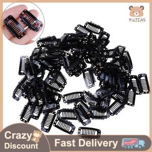 FUJIAS4 10 100 Toupee wig clips snap clips w rubber back hair extension black 9 teeth
