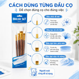 Bộ Cọ Vẽ Marie’s T010 – 4 Cây Cọ Dẹt Đa Kích Cỡ Lông Mềm Synthetic Dùng Cho Acrylic Gouache Màu Nước Cọ Vẽ Mỹ Thuật