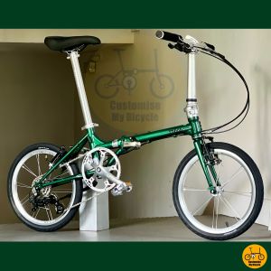 🫑 Fnhon Gale 18 Inch Foldable Bike With Sensah 5 Gears MRT Friendly Litepro Lightweight Emerald Green Retro Style Folding Foldie Fold Saddle Bottom Bracket