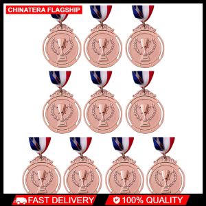 10Pcs Gold/Silver/Bronze Medal Students Rewards with Neck Ribbon Metal Winner Medals Trophy Pattern Competition Prize Medals for Marathon Ball Games