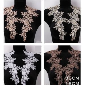 WLVYH 1 Pair 3D Flower Embroidery Flower Applique Polyester DIY Crafts Sew on Patch Fashion Elegant 16cm X 36cm Embroidery Repair Patch Wedding Decoration DIY