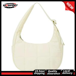 【Free Shipping】 Nylon Quilted Shoulder Purses with Adjustable Strap Quilted Crescent Shoulder Bag Nylon Quilted Handbags for Woman and Girls
