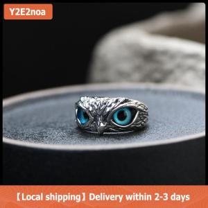 【Local shipping】 Vintage Animal Open Adjustable Blue Eyes Owl Ring Men and Women Jewelry Party Gift
