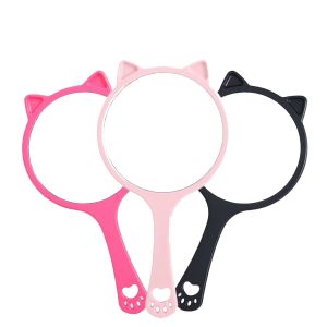 Cermin Gagang Kecil Kaca Bulat Aksesoris Make up Murah Gagang Motif Kucing