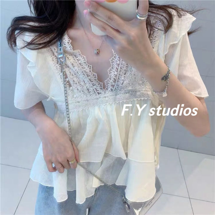 𝙁.𝙔 𝙨𝙩𝙪𝙙𝙞𝙤𝙨 🌸พร้อมส่งจากไทย🌸NO.214 เสื้อเชิ้ตแขนสั้น คอวี ผ้าชีฟอง ...