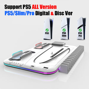 🇸🇬[Ready Stock] Playstation 5 Slim Pro RGB Cooling Stand with Cooling Fan and Dual Controller Charger Station for PS5 / PS5 Slim / PS5 Pro Console Accessories Disc&Digital Edition Headset Holder 6/15 Game Slots