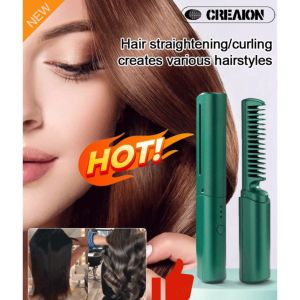Cordless Hair Straightener Brush Portable Negative Ion Hot Comb with USB Rechargeable Feature Fast Heating 15 Temp Sett