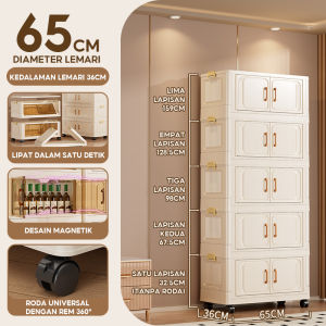 Cubbie Lemari pakaian plastik lemari penyimpanan lipat plastik roda senyap kotak penyimpanan anti debu kotak penyimpanan serbaguna