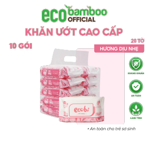 [ECOBAMBOO OFFICIAL]_Túi 10 gói khăn ướt cho bé Ecobi gói 20 tờ Hương Dịu Nhẹ không  không paraben siêu tiết kiệm