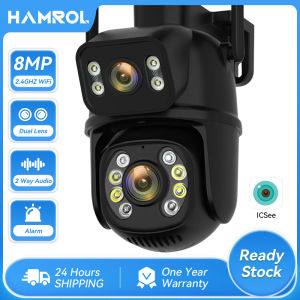  Hamrol Dual Lens 4K 8MP 2.4G&5GHz PTZ WiFi Dual Lens Security Camera Auto Tracking Outdoor Security CCTV iCSee