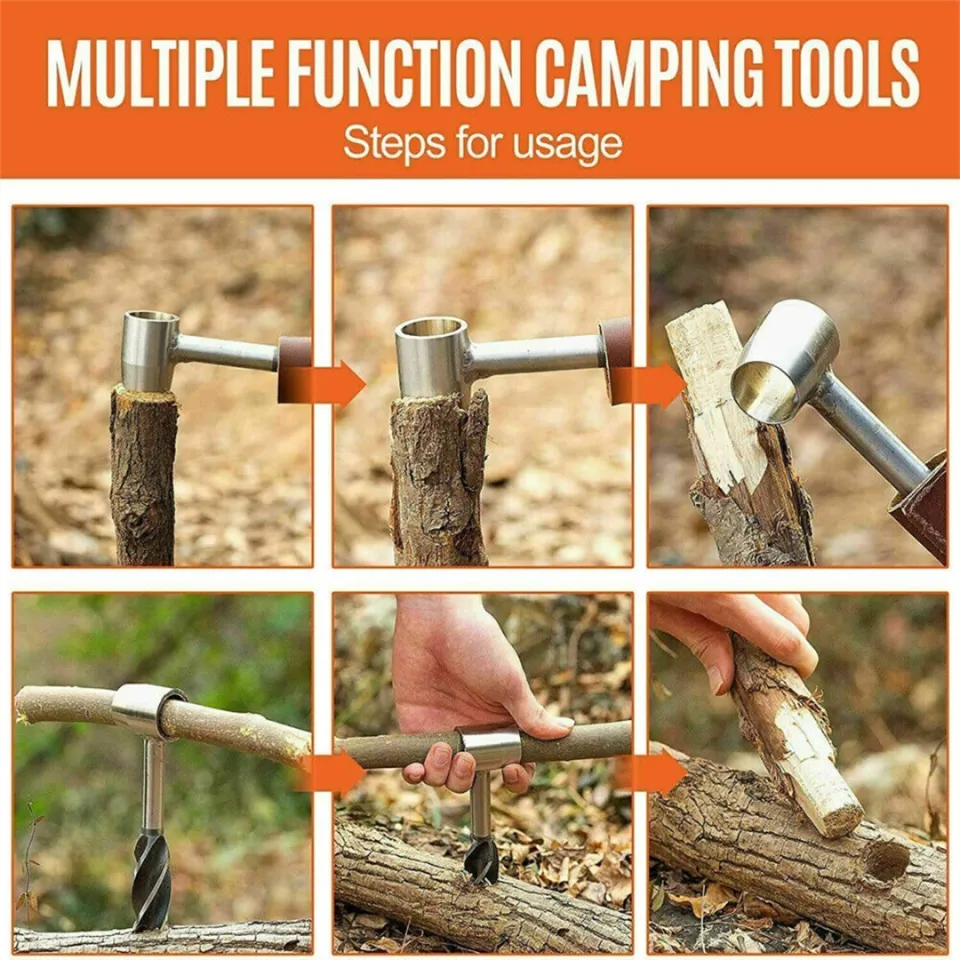 Idealhere 1set Outdoor Survival Tool Wood Drill Manual Hand Auger Wrench  for Bushcraft Settlers
